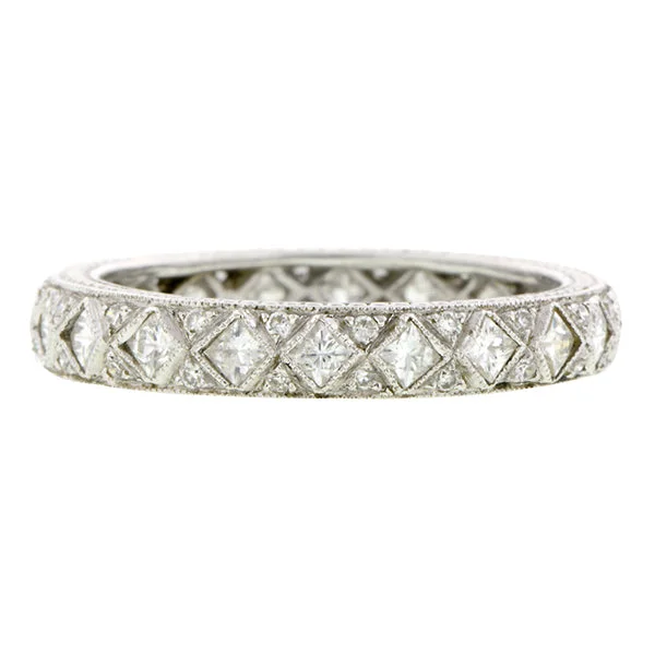 French Cut & Round Diamond Eternity Wedding Band Ring, Platinum