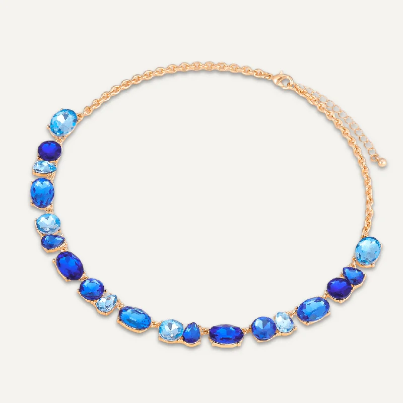 Mixed-Cut Blue Crystal Necklace In Gold-Tone