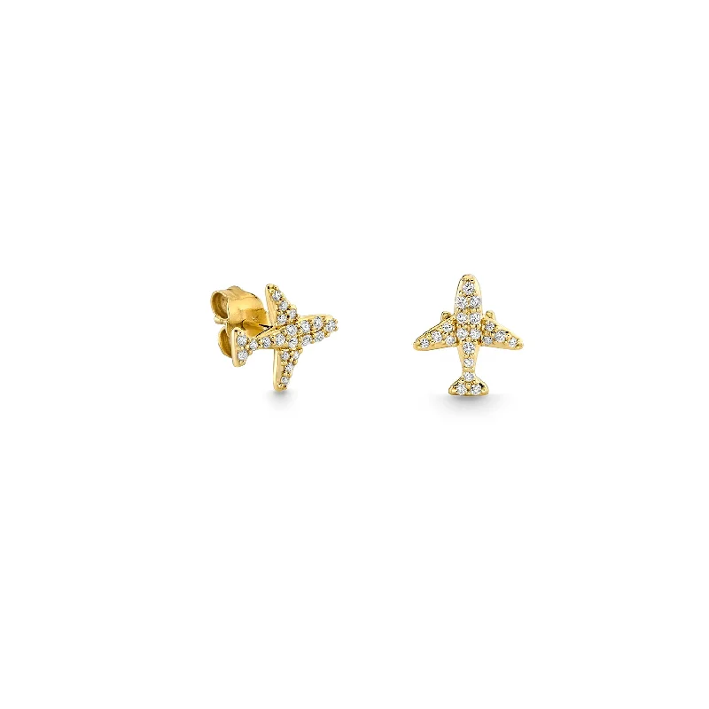 Gold & Diamond Airplane Stud