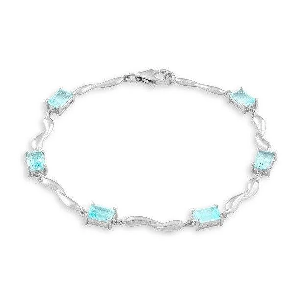 Sterling Silver Rectangular Shaped Blue Topaz Gemstone Bracelet