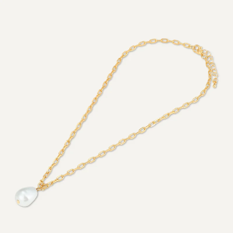 Necklace With Faux Pearl Pendant In Gold-Tone