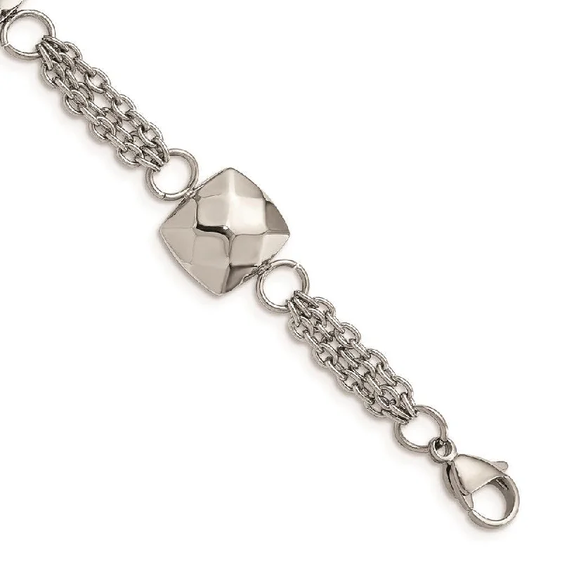 Stainless Steel Polished Hollow Squares 7.25in w/2in. Ext. Bracelet