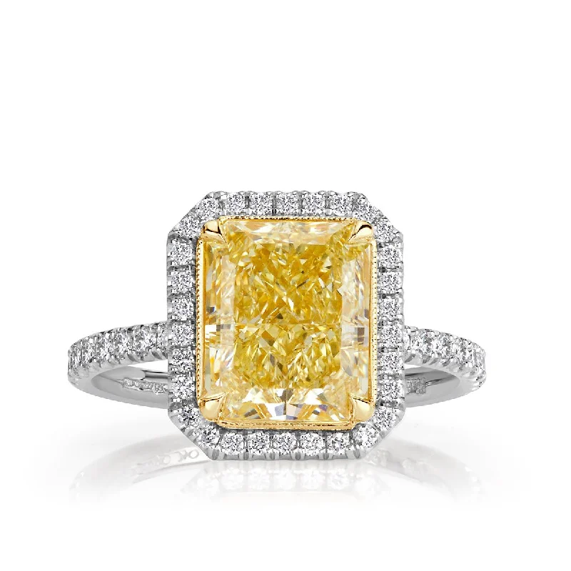 4.0 ct Light Yellow Radiant Cut Diamond Engagement Ring in 14k White Gold