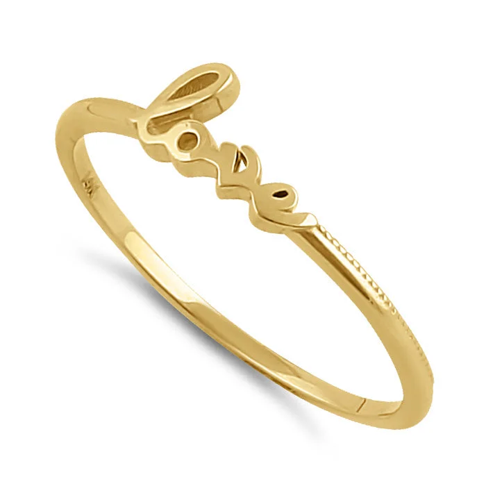 Solid 14K Yellow Gold "Love" Bead Ring