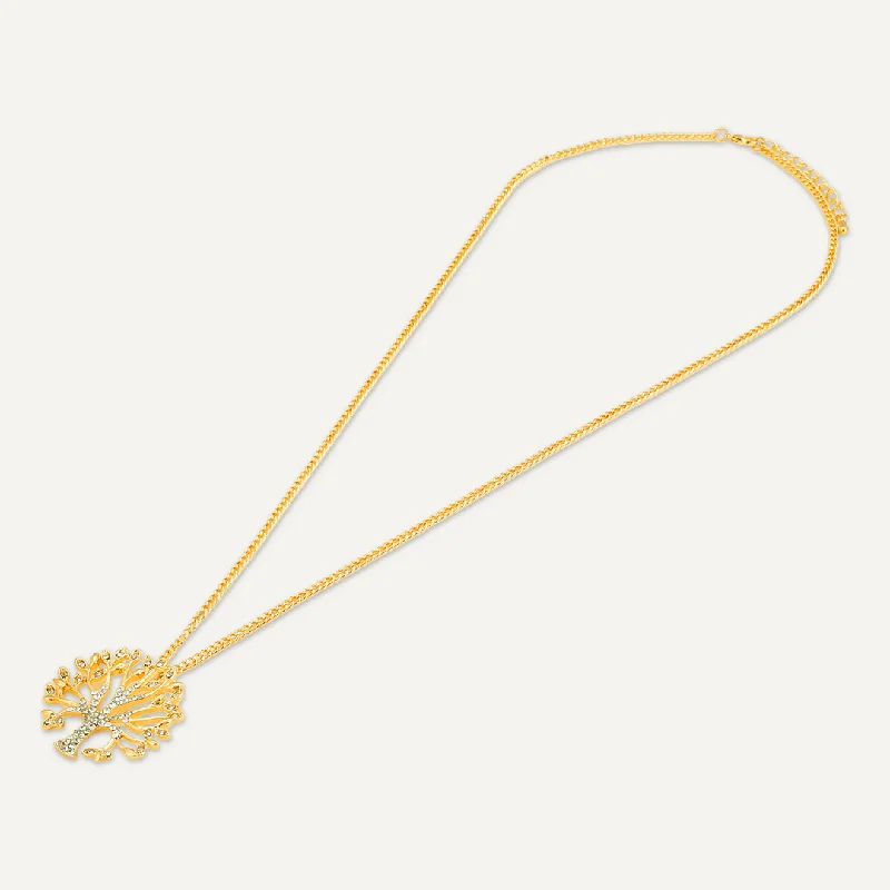 Tree Of Life Crystal Long Necklace In Gold-Tone