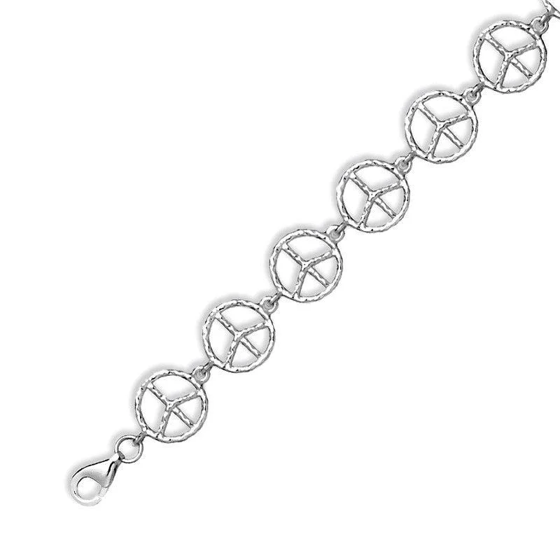 Sterling Silver  Linked Peace Symbol Bracelet