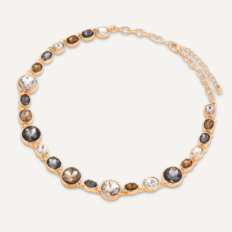 Mixed-Cut Smokey Brown Jewel Necklace In Gold-Tone