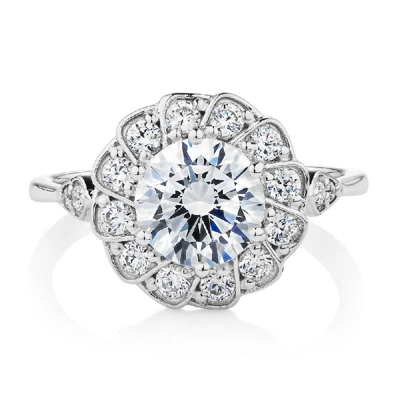 Dress ring with 2.16 carats* of diamond simulants in 10 carat white gold