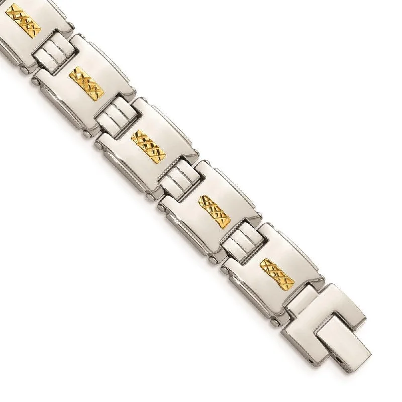 Stainless Steel Polished w/14k Gold D/C Link Bracelet