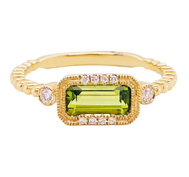 Horizontal Peridot & Diamond Ring