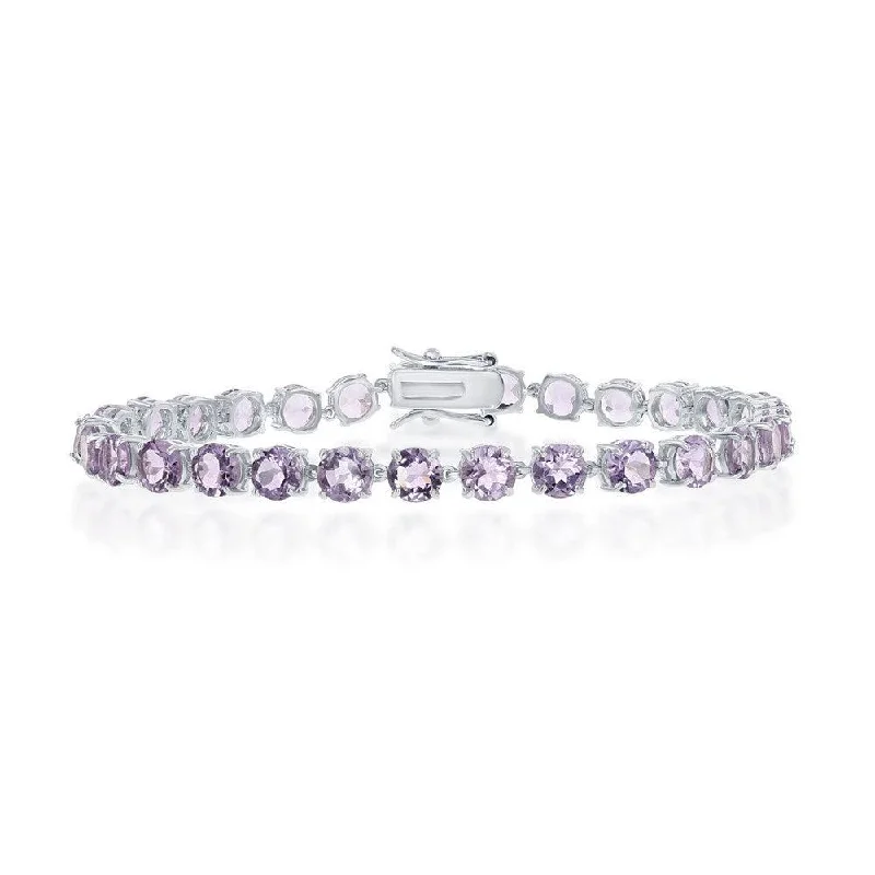 Sterling Silver Four-Prong 5mm Round 12.76cttw Amethyst Bracelet