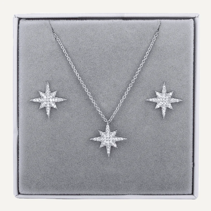 Star Crystal Necklace & Earring Box Set In Silver-Tone