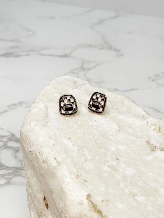 Checkered Backpack Enamel Stud Earrings