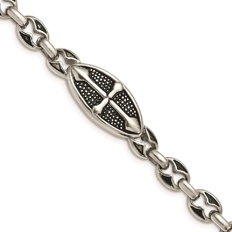 Stainless Steel Antiqued Links 9in Toggle Bracelet