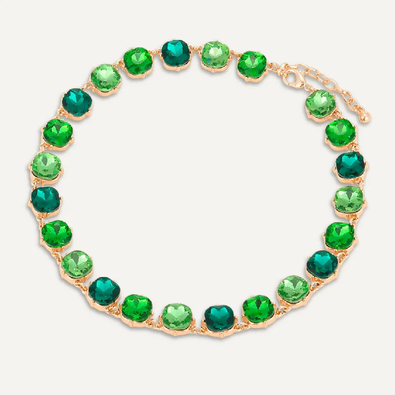 Circular Green Jewel Collar Necklace In Gold-Tone