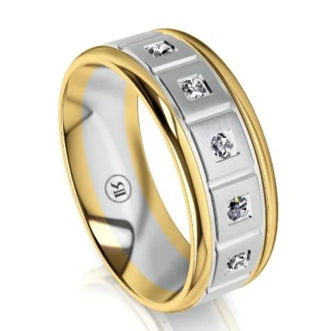 The Lancaster Two Tone White Gold Centered Diamond Mens Wedding Ring