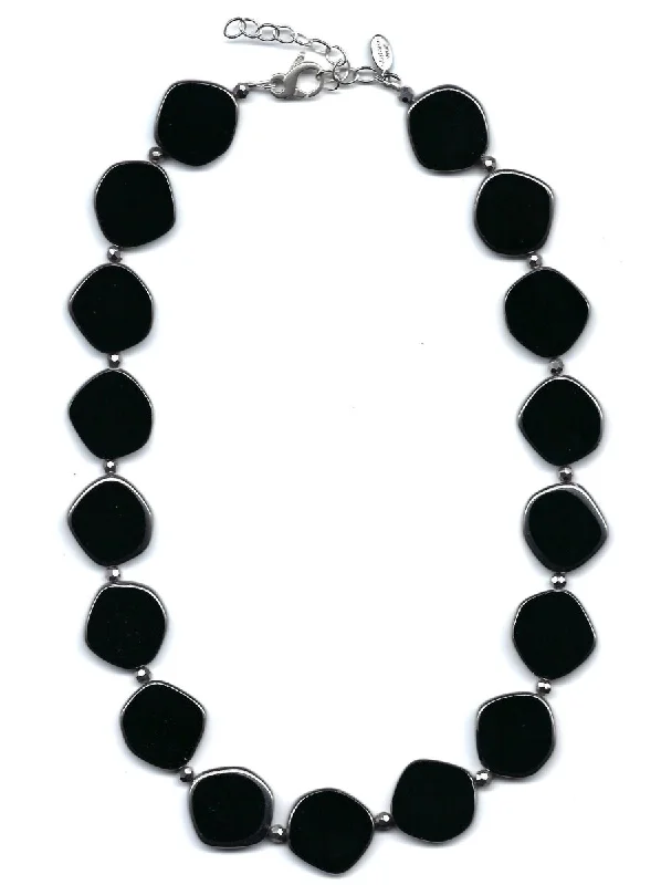 Black Beaded Necklace, Large Circle Glass Beaded Necklace