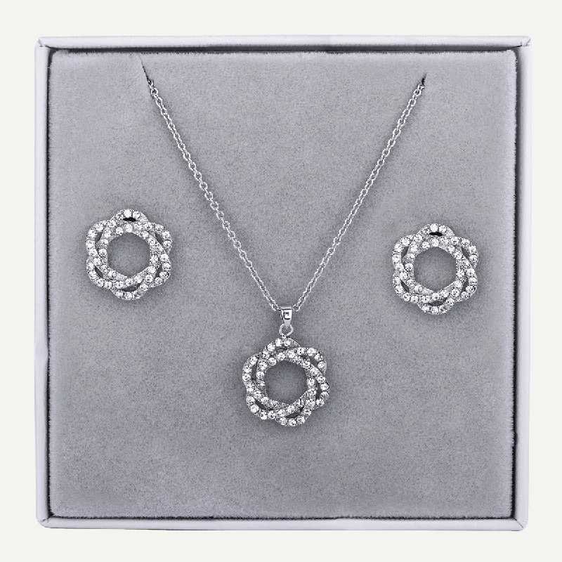 Entwined Crystal Necklace & Earring Box Set In Silver-Tone