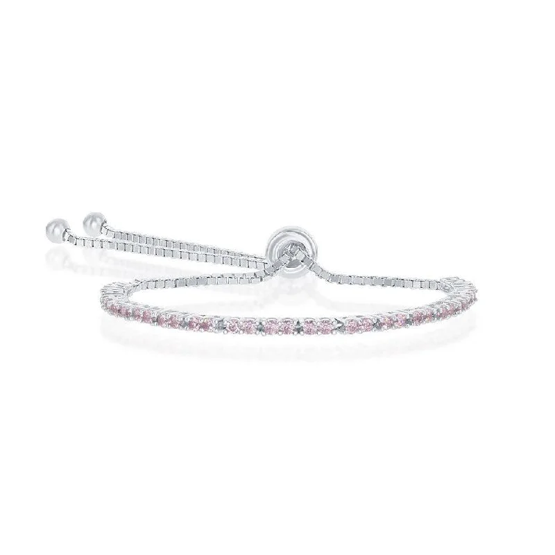 Sterling Silver 2mm Pink CZ 'October Birthstone' Tennis Bracelet