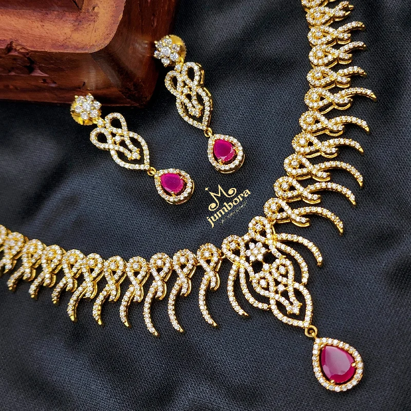 Statement White & Ruby Red AD Zircon CZ Necklace Set