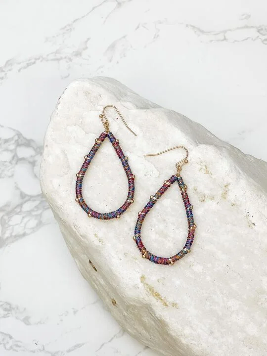 Teardrop Threaded Dangle Earrings - Metallic Multi