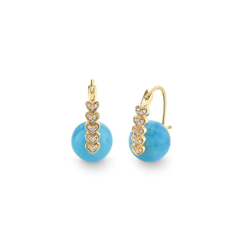 Gold & Diamond Heart Turquoise Earrings