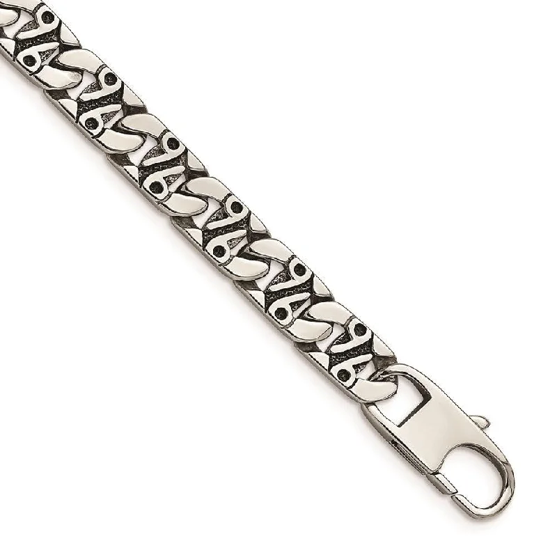 Stainless Steel Polished & Antiqued Links 8.75in Bracelet