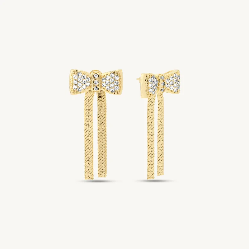 Serenity Pave Bow Herringbone Drop Earrings