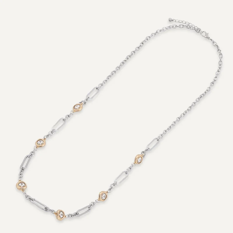 Long Contemporary Crystal Chain-Link Necklace In Gold & Silver-Tone