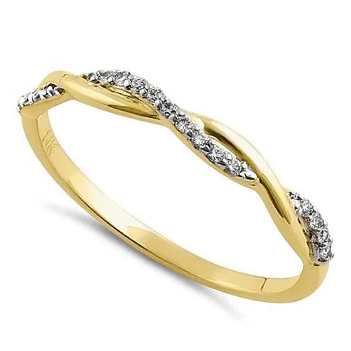 Solid 14K Yellow Gold Twist CZ Ring