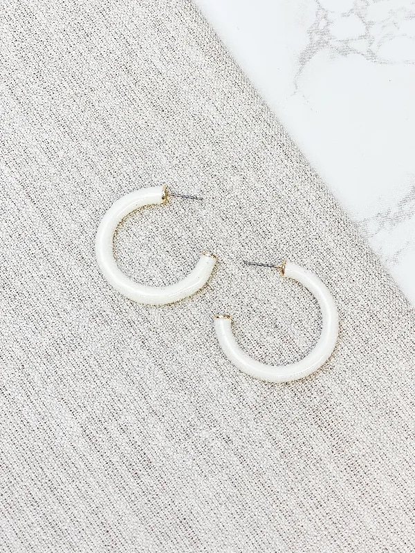 Color Pop Enamel Hoop Earrings - Ivory