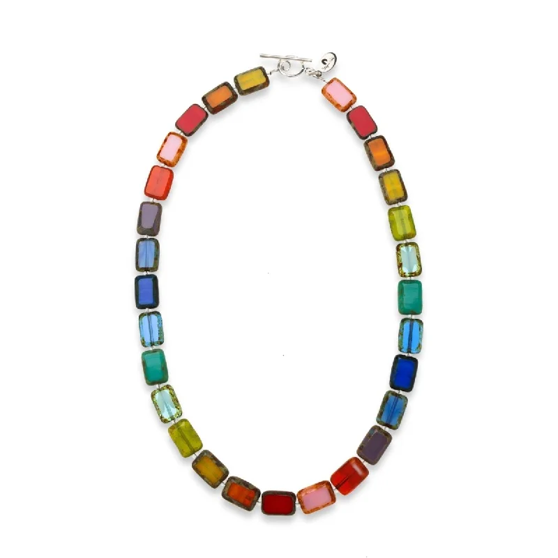 Multicolor Rainbow Glass Beaded Necklace, 16" Trilogy