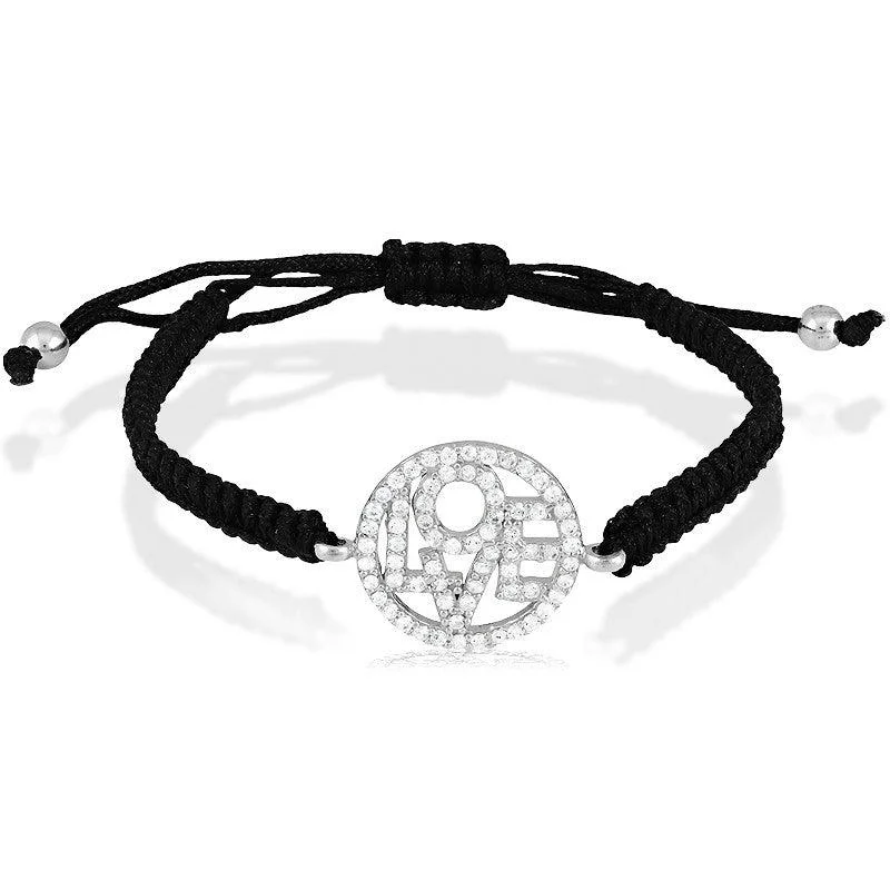 Sterling Silver CZ LOVE Macrame Bracelet