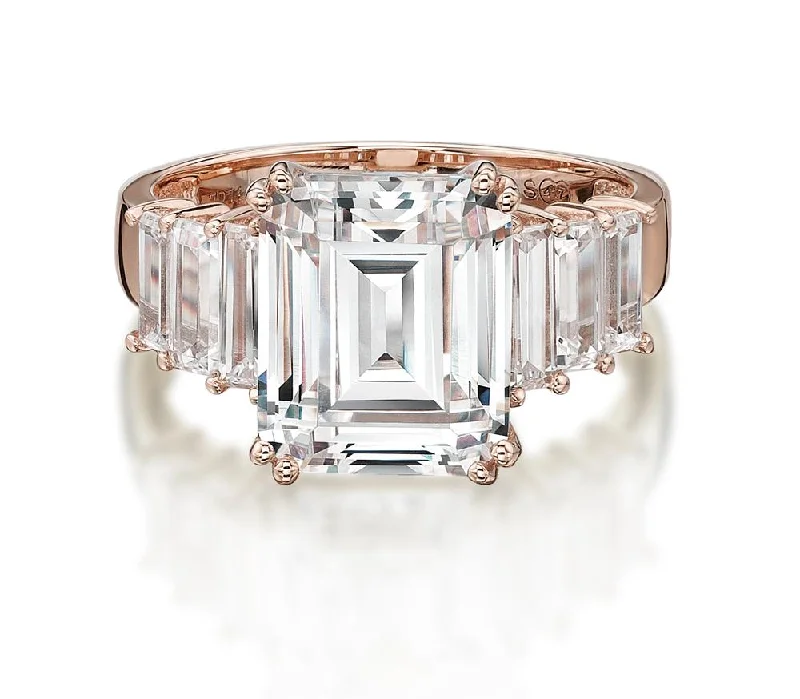 Dress ring with 6.97 carats* of diamond simulants in 10 carat rose gold