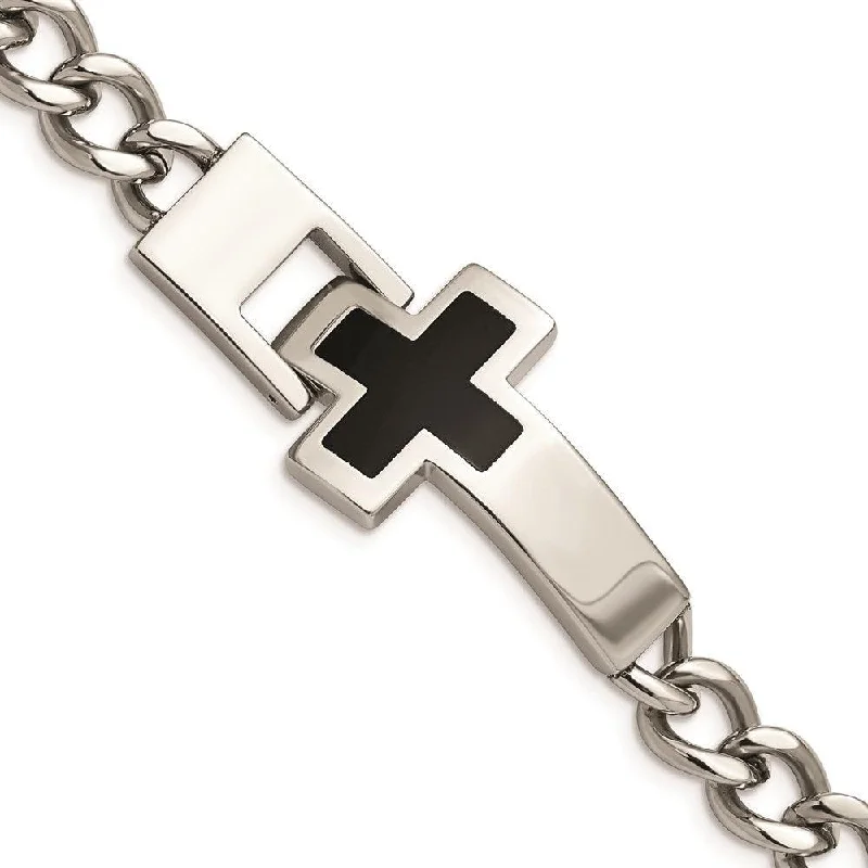 Stainless Steel Enameled Cross 9.25in Bracelet