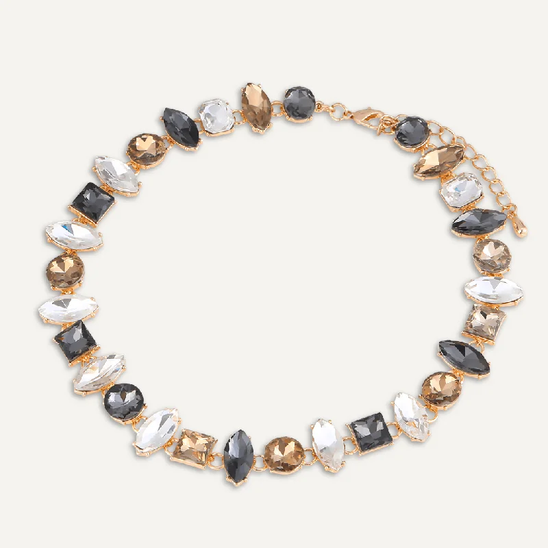 Smokey Brown Jewel Collar Necklace In Gold-Tone