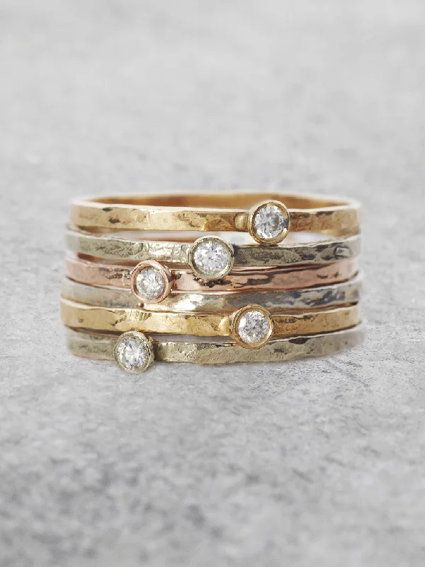 Delicate Diamond Solitaire Stacking Rings