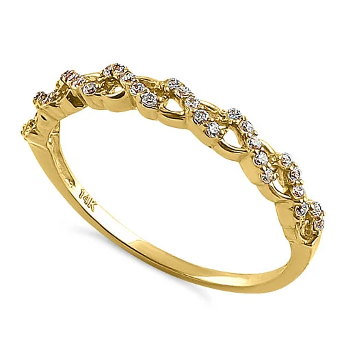 Solid 14K Yellow Gold Half Eternity Twist Round CZ Ring