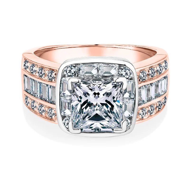 Dress ring with 3.6 carats* of diamond simulants in 10 carat rose and white gold