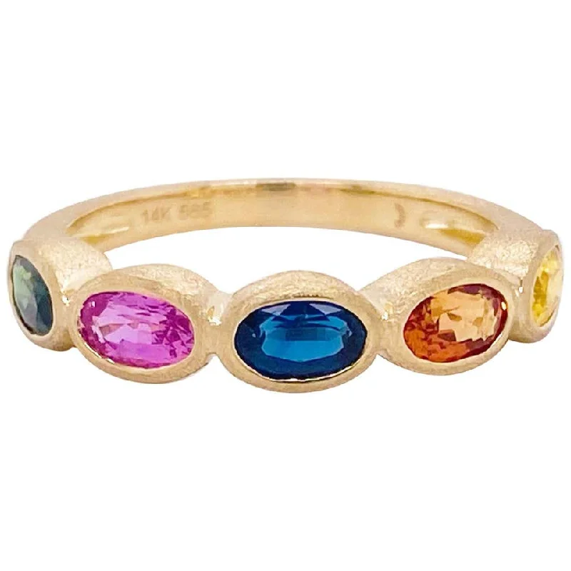 Rainbow Sapphire Bezel Satin Ring