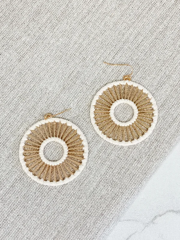 Gold Open Matte Metal Dangle Earrings - Ivory