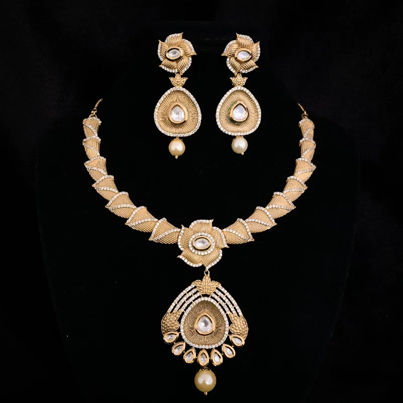 Contemporary Handcrafted Zircon (CZ) Stone and Kundan Stone Necklace Set