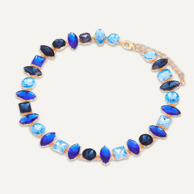 Sapphire-Colour Jewel Collar Necklace In Gold-Tone