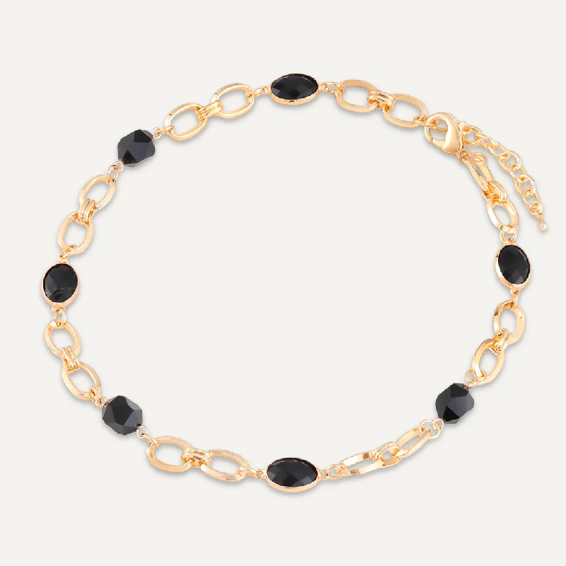 Mixed Cut Black Crystal Short Necklace In Gold-Tone