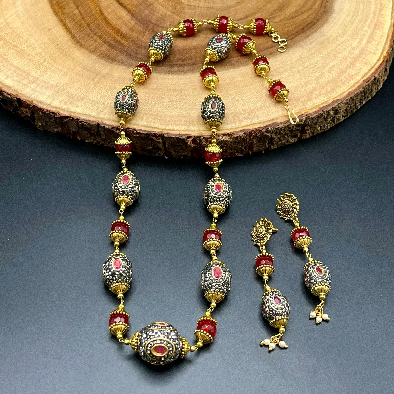 Handmade Agate Ruby Red Beads Mala Necklace