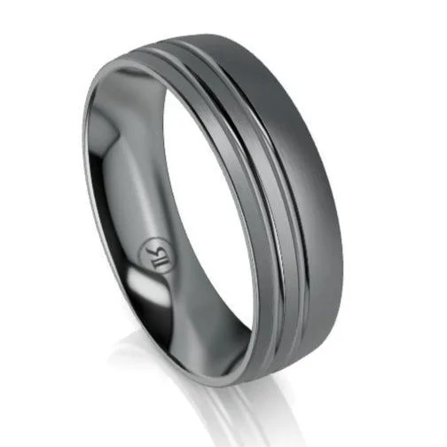 The Ludlow Tantalum Offset Grooved Wedding Ring