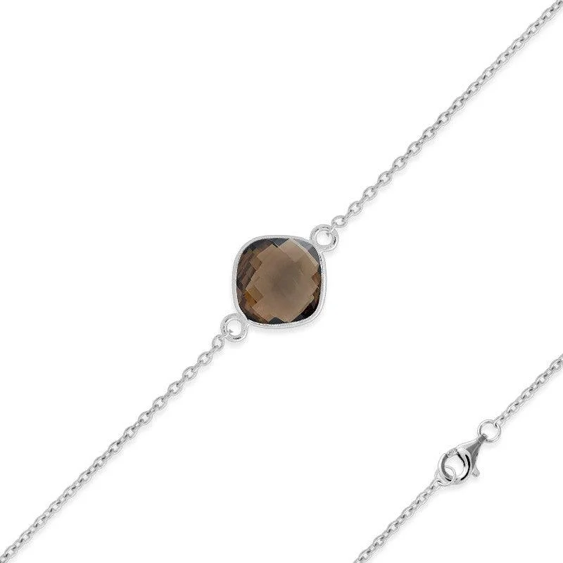 Sterling Silver Single Smokey Topaz Gemstone Bracelet, 7"