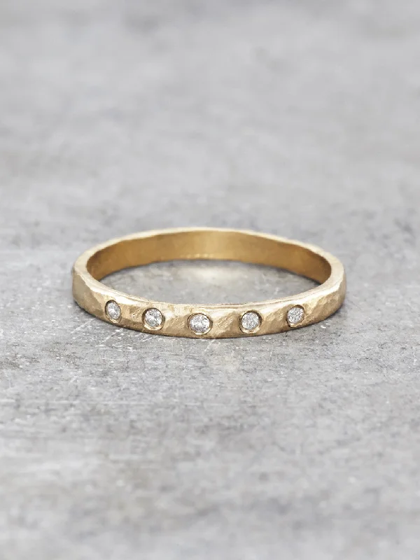 14K Textured Five Diamond Ring