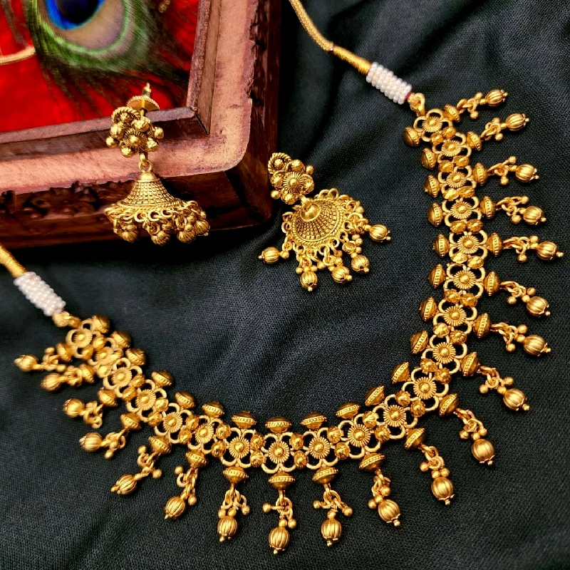 Flexible Antique Gold Finish Choker type Necklace with Jhumka