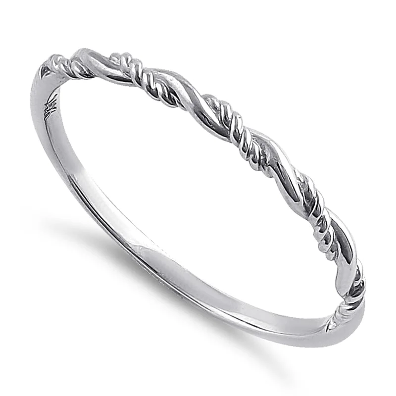 Solid 14K White Gold Simple Twist Ring